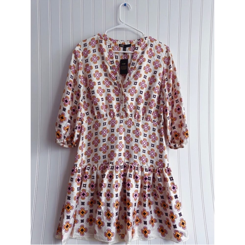 Maje 100% Silk Romea Geometric Printed Mini Dress NWT - Picture 11 of 15